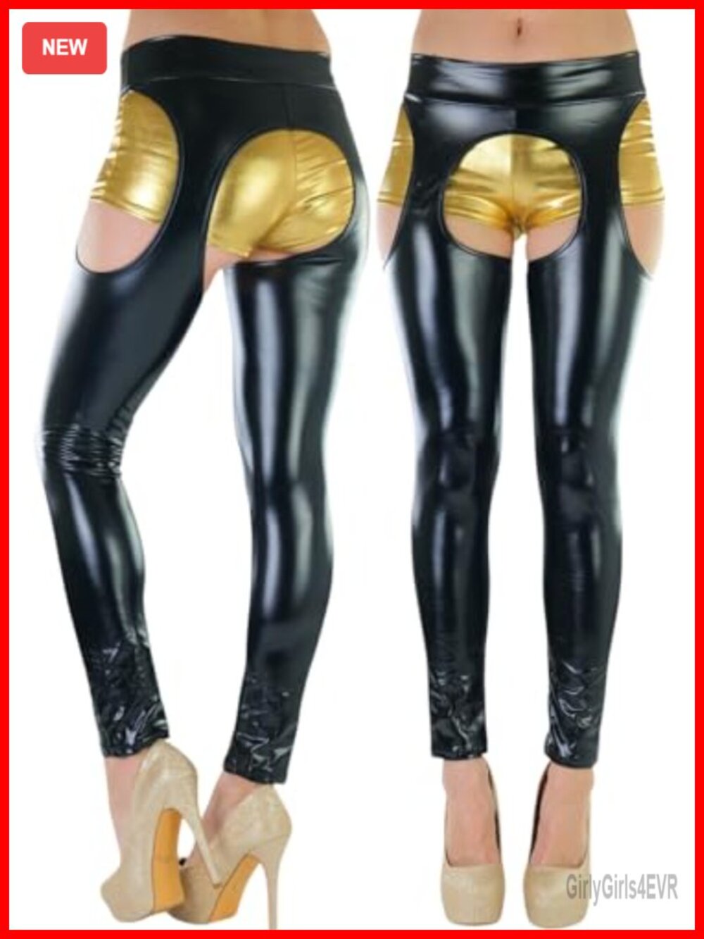 Faux Leather Suspender Tights Footless Wet Look Faux Garter Tights